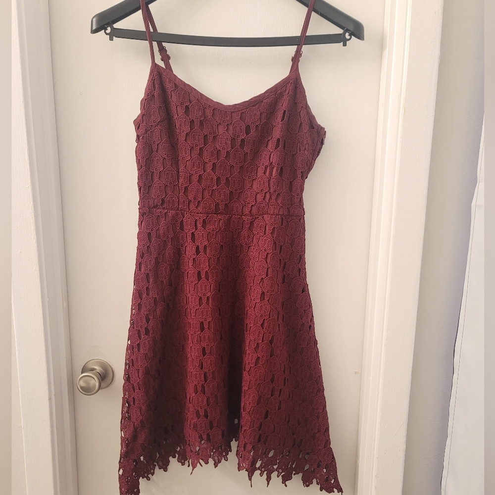Hot Topic Burgundy Lace Mini Dress